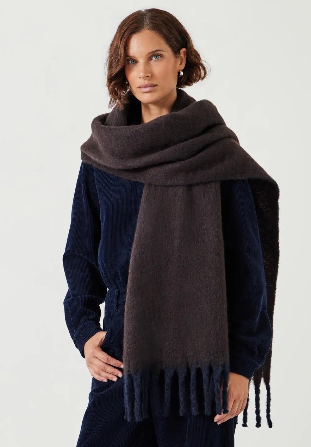 hush Scarves|Casey Colourblock Scarf Navy/Chocolate