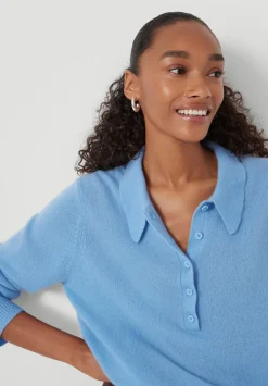hush Jumpers & Cardigans|Cashmere Long Sleeve Polo Jumper Pale Blue