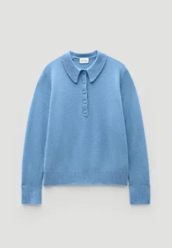 hush Jumpers & Cardigans|Cashmere Long Sleeve Polo Jumper Pale Blue