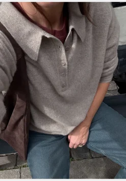 hush Jumpers & Cardigans|Cashmere Long Sleeve Polo Jumper OATMEAL MARL
