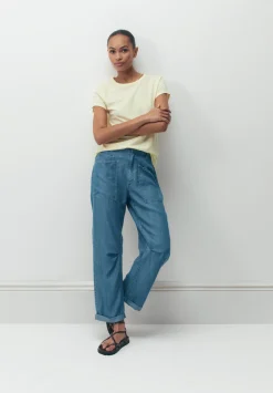 hush Trousers|Chambray Cordi Barrel Leg Trousers Light Blue Chambray
