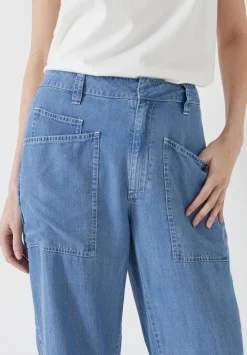 hush Trousers|Chambray Cordi Barrel Leg Trousers Light Blue Chambray