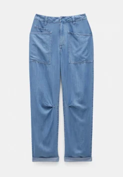 hush Trousers|Chambray Cordi Barrel Leg Trousers Light Blue Chambray