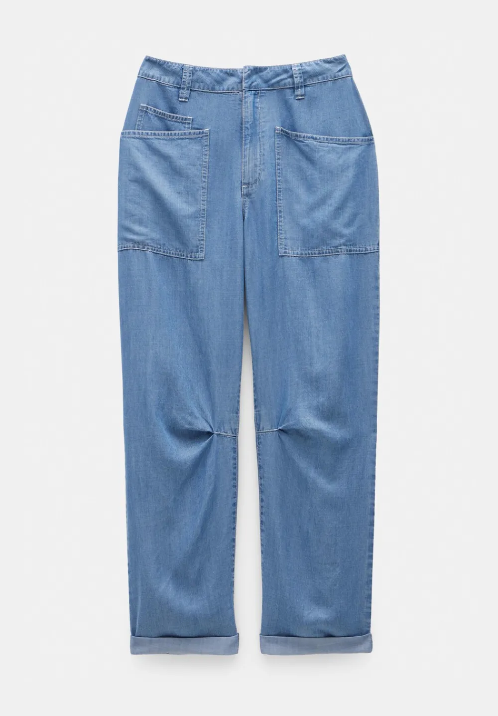 hush Trousers|Chambray Cordi Barrel Leg Trousers Light Blue Chambray