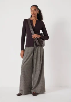 hush Joggers & Leggings|Trousers|Check Wide Leg Jersey Trousers Brown Check
