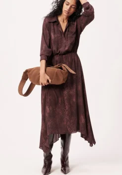 hush Dresses|Chiffon Hanky Hem Maxi Dress Snake Print Brown