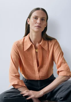 hush Shirts & Blouses|Chiffon Pintuck Blouse Peach Orange