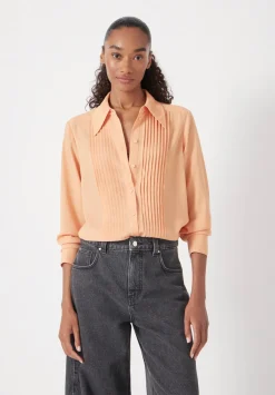 hush Shirts & Blouses|Chiffon Pintuck Blouse Peach Orange