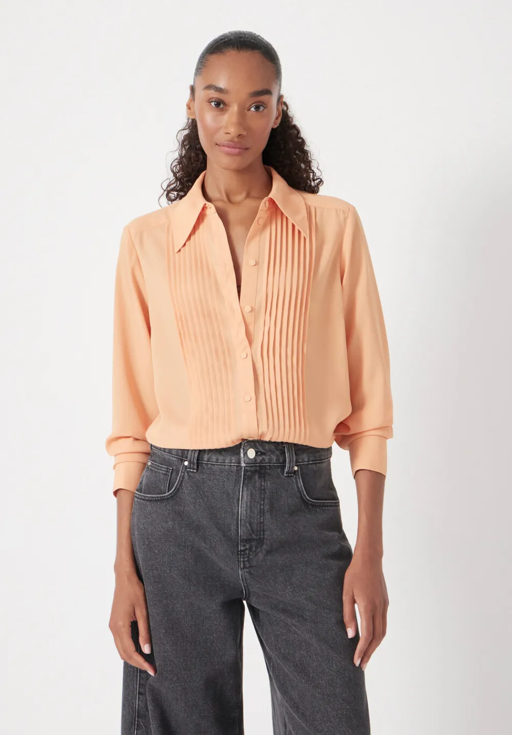 hush Shirts & Blouses|Chiffon Pintuck Blouse Peach Orange