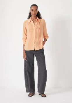 hush Shirts & Blouses|Chiffon Pintuck Blouse Peach Orange