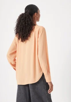 hush Shirts & Blouses|Chiffon Pintuck Blouse Peach Orange
