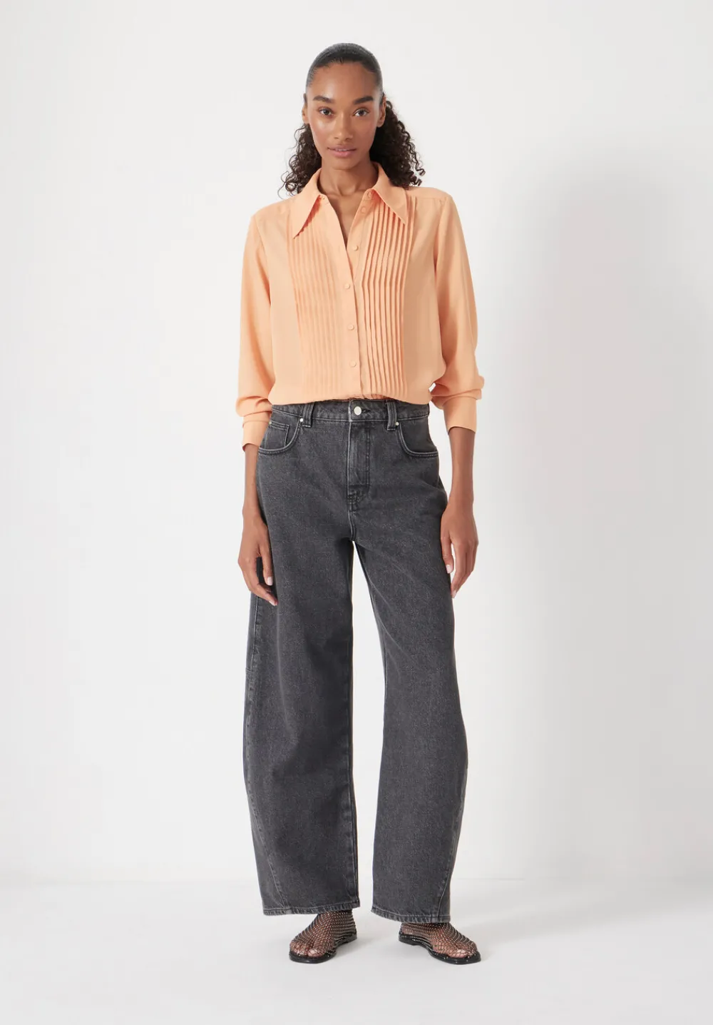 hush Shirts & Blouses|Chiffon Pintuck Blouse Peach Orange