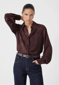 hush Shirts & Blouses|Chiffon Printed Long Sleeve Shirt Snake Print Brown