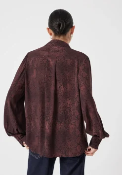 hush Shirts & Blouses|Chiffon Printed Long Sleeve Shirt Snake Print Brown