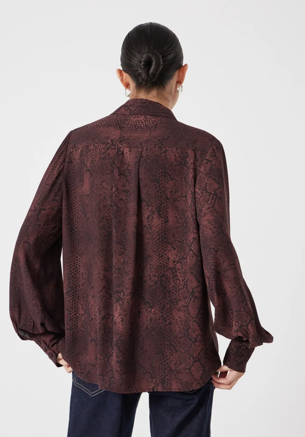 hush Shirts & Blouses|Chiffon Printed Long Sleeve Shirt Snake Print Brown