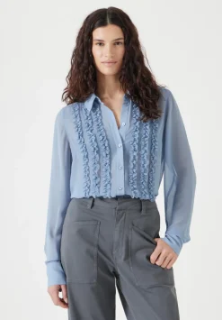 hush Shirts & Blouses|Chiffon Ruffle Blouse Light Blue