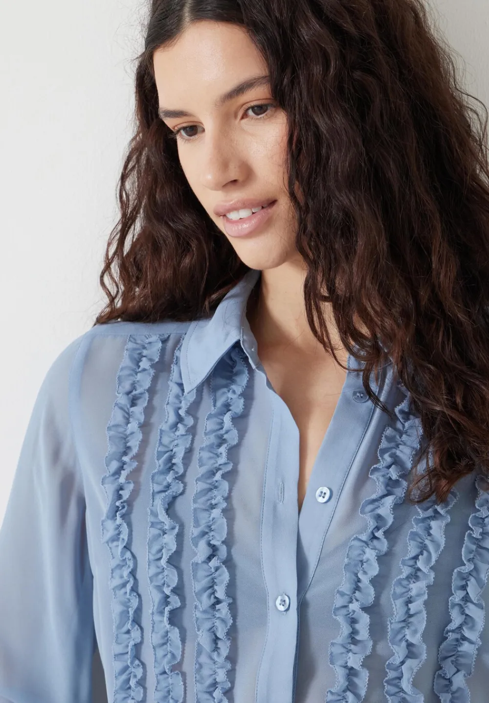 hush Shirts & Blouses|Chiffon Ruffle Blouse Light Blue