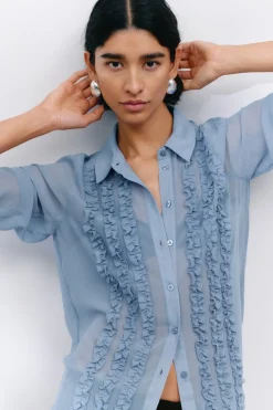 hush Shirts & Blouses|Chiffon Ruffle Blouse Light Blue