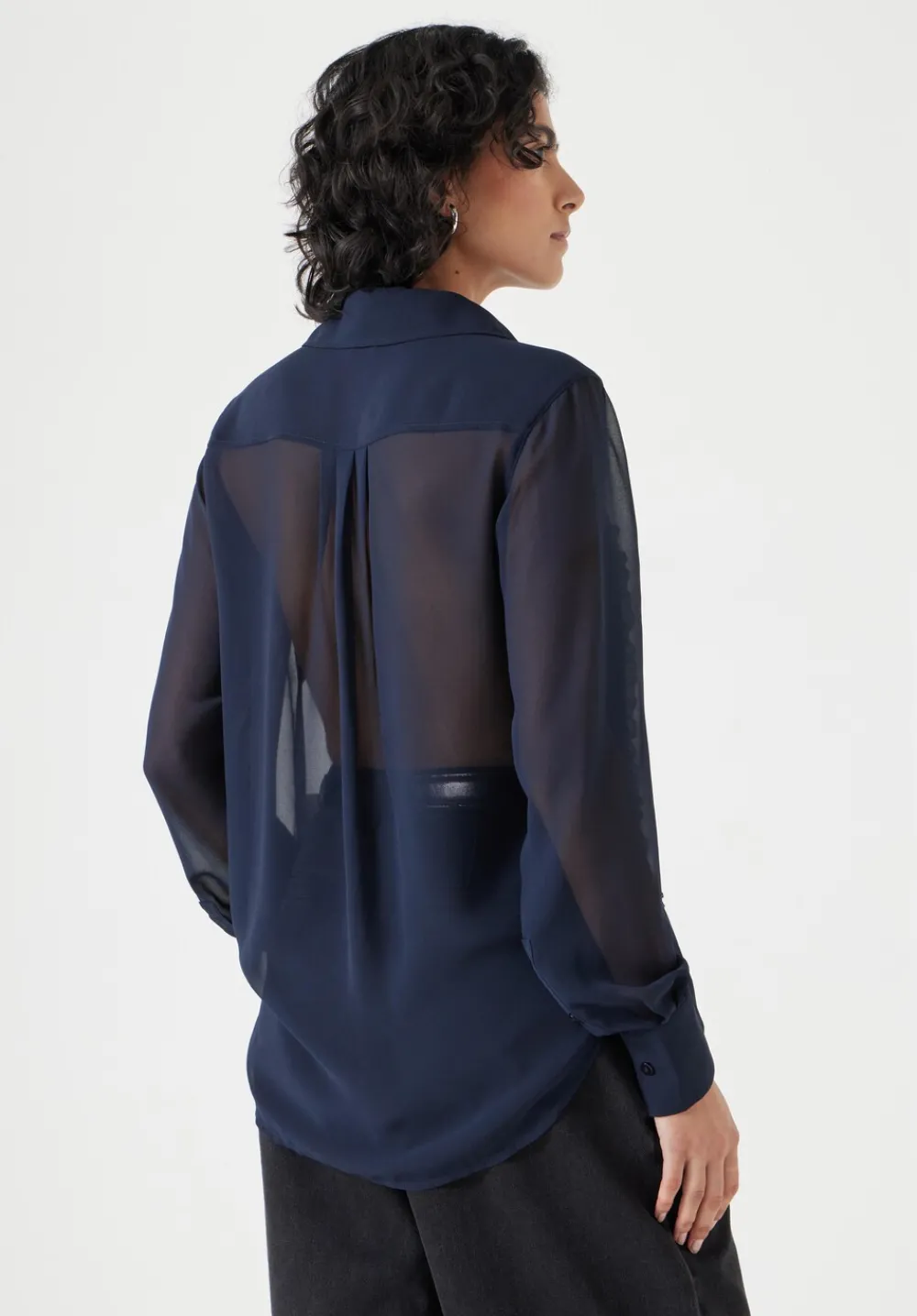 hush Shirts & Blouses|Chiffon Ruffle Blouse Navy Blue