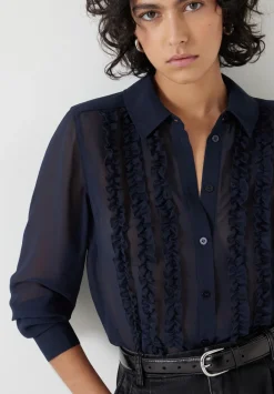 hush Shirts & Blouses|Chiffon Ruffle Blouse Navy Blue