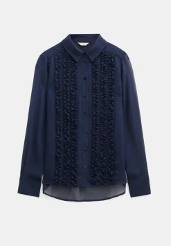 hush Shirts & Blouses|Chiffon Ruffle Blouse Navy Blue