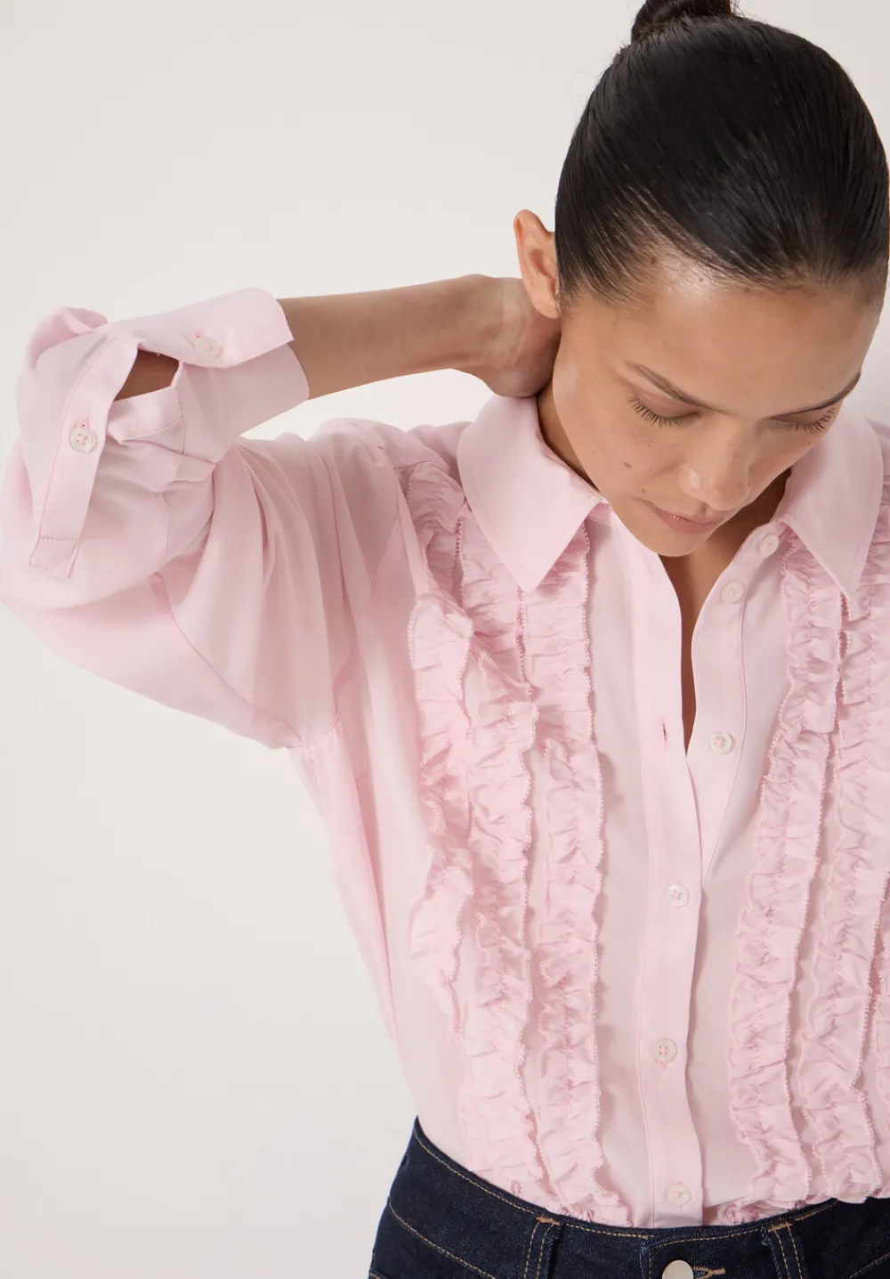 hush Shirts & Blouses|Chiffon Ruffle Blouse Soft Pink