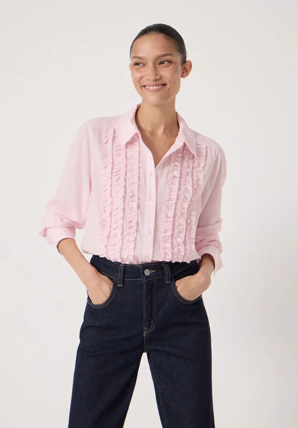 hush Shirts & Blouses|Chiffon Ruffle Blouse Soft Pink