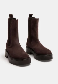 hush Boots|Chunky Suede Chelsea Boots Chocolate brown