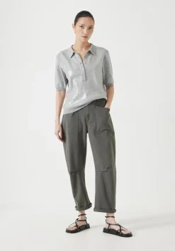 hush Tops & T-Shirts|Jumpers & Cardigans|Clear Sequin Knitted Polo Top Grey Marl