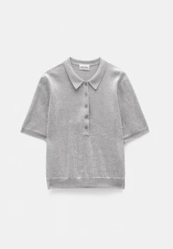 hush Tops & T-Shirts|Jumpers & Cardigans|Clear Sequin Knitted Polo Top Grey Marl