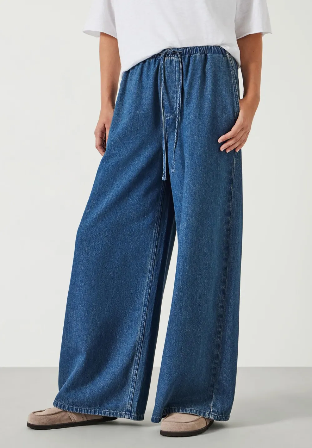 hush Jeans|Clio Wide Leg Tie Waist Jeans Mid Authentic Blue