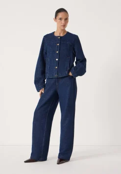 hush Jackets & Coats|Collarless Lurex Denim Jacket Indigo Gold