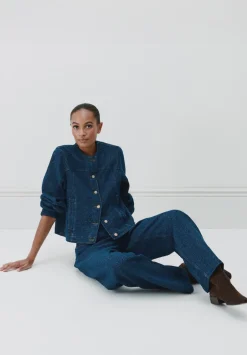 hush Jackets & Coats|Collarless Lurex Denim Jacket Indigo Gold