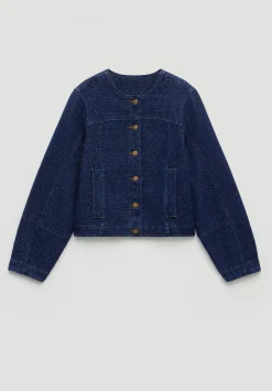 hush Jackets & Coats|Collarless Lurex Denim Jacket Indigo Gold