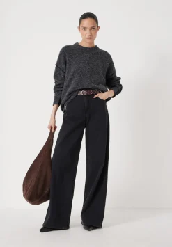 hush Jumpers & Cardigans|Colour Block Wool Blend Crew Jumper Charcoal Marl/ Black