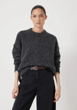 hush Jumpers & Cardigans|Colour Block Wool Blend Crew Jumper Charcoal Marl/ Black