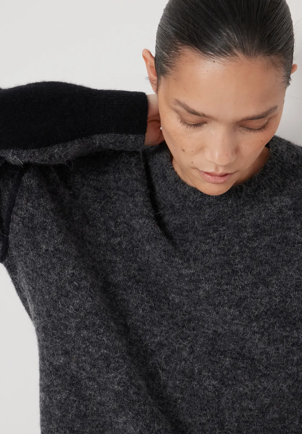 hush Jumpers & Cardigans|Colour Block Wool Blend Crew Jumper Charcoal Marl/ Black