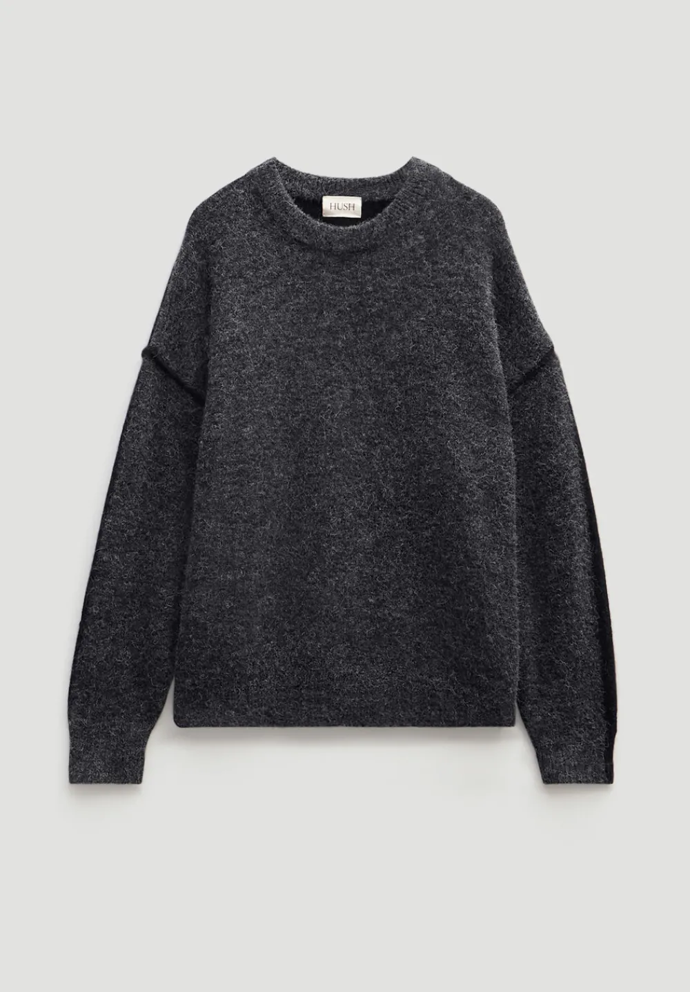 hush Jumpers & Cardigans|Colour Block Wool Blend Crew Jumper Charcoal Marl/ Black