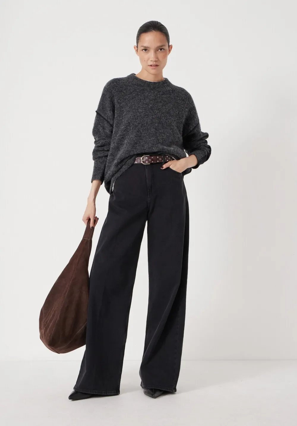 hush Jumpers & Cardigans|Colour Block Wool Blend Crew Jumper Charcoal Marl/ Black