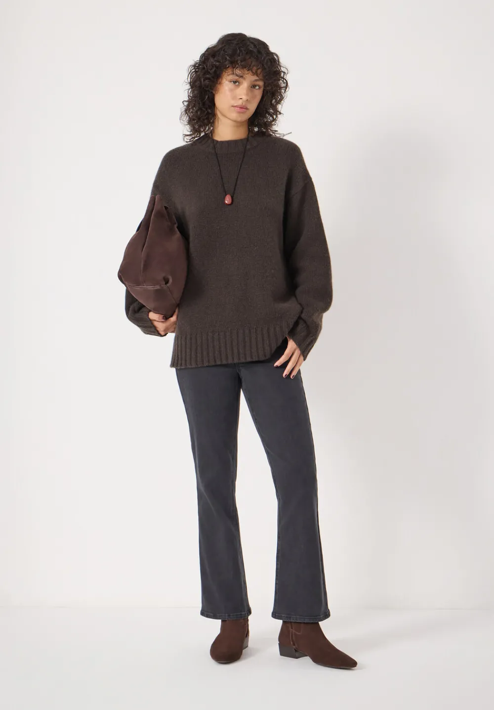 hush Jumpers & Cardigans|Cora Longline Chunky Cashmere Jumper Dark Brown
