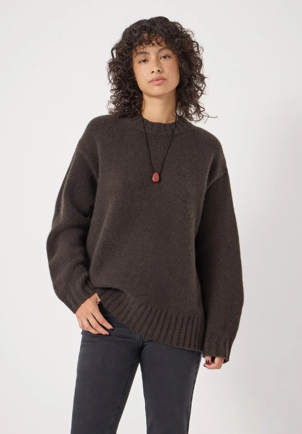 hush Jumpers & Cardigans|Cora Longline Chunky Cashmere Jumper Dark Brown