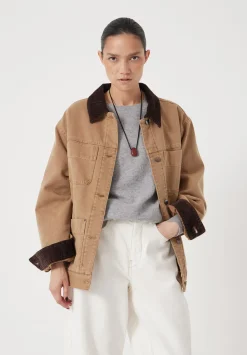 hush Jackets & Coats|Cord Collar Barn Jacket Stone Brown