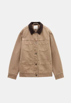 hush Jackets & Coats|Cord Collar Barn Jacket Stone Brown