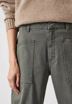 hush Trousers|Cordi Barrel Leg Cotton Trousers Dark Khaki Green