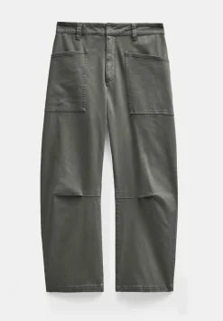 hush Trousers|Cordi Barrel Leg Cotton Trousers Dark Khaki Green