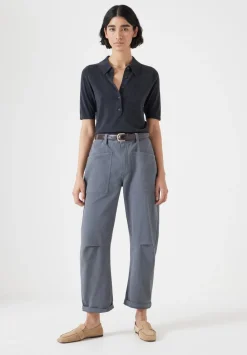 hush Trousers|Cordi Barrel Leg Cotton Trousers Steel Blue