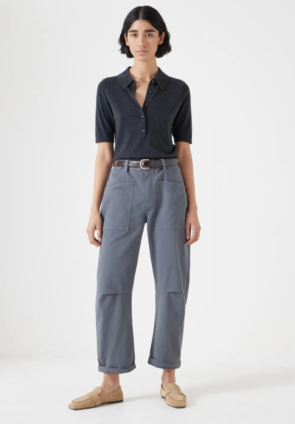 hush Trousers|Cordi Barrel Leg Cotton Trousers Steel Blue