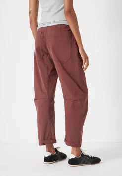hush Trousers|Cordi Barrel Leg Cotton Trousers Burgundy Brown