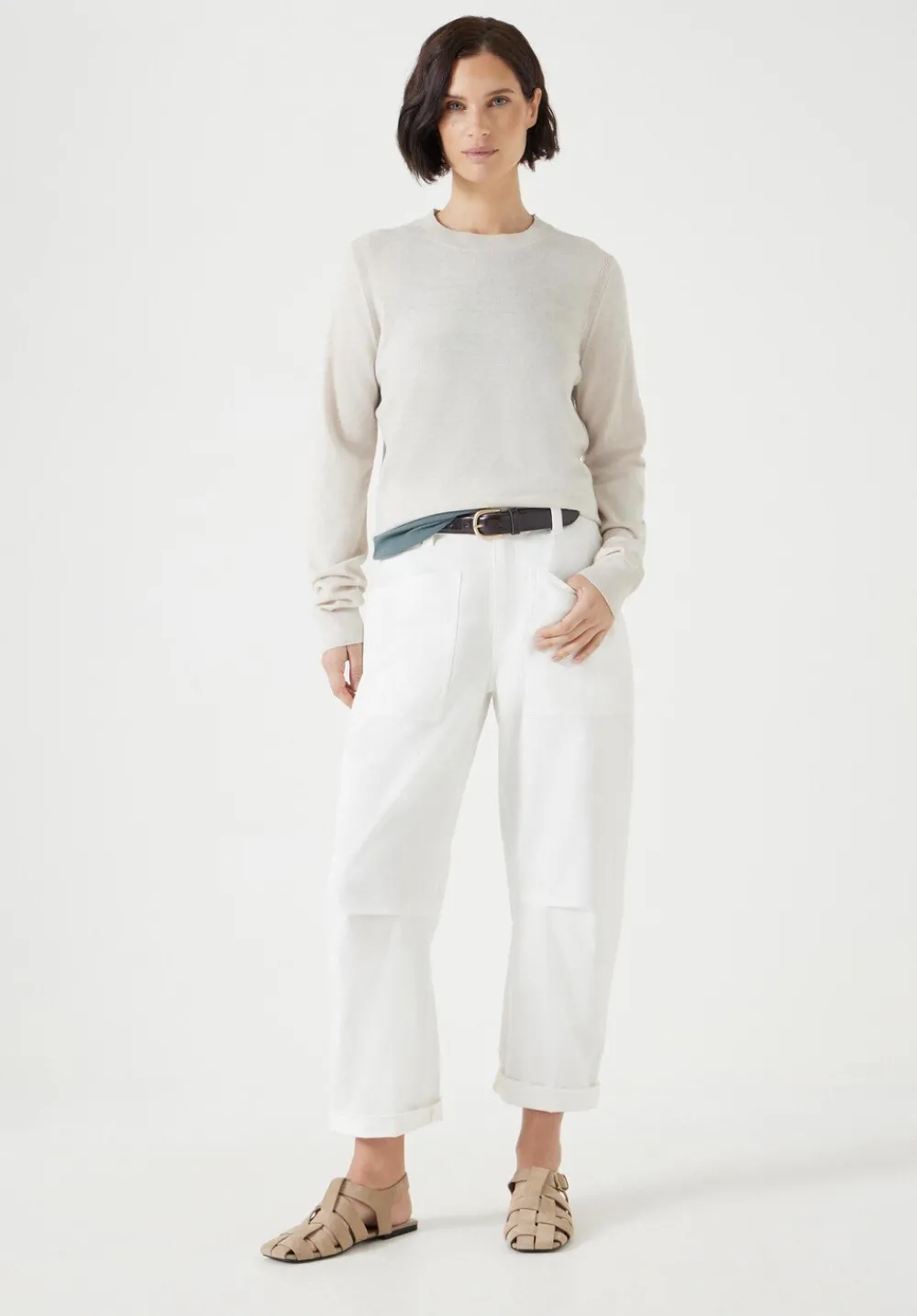 hush Trousers|Cordi Barrel Leg Cotton Trousers Ecru