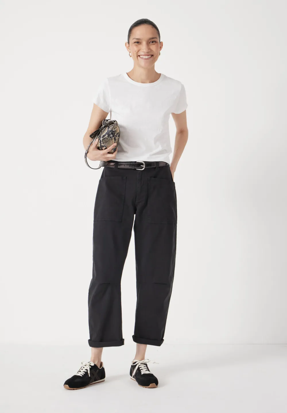 hush Trousers|Cordi Barrel Leg Cotton Trousers Dark Charcoal Grey